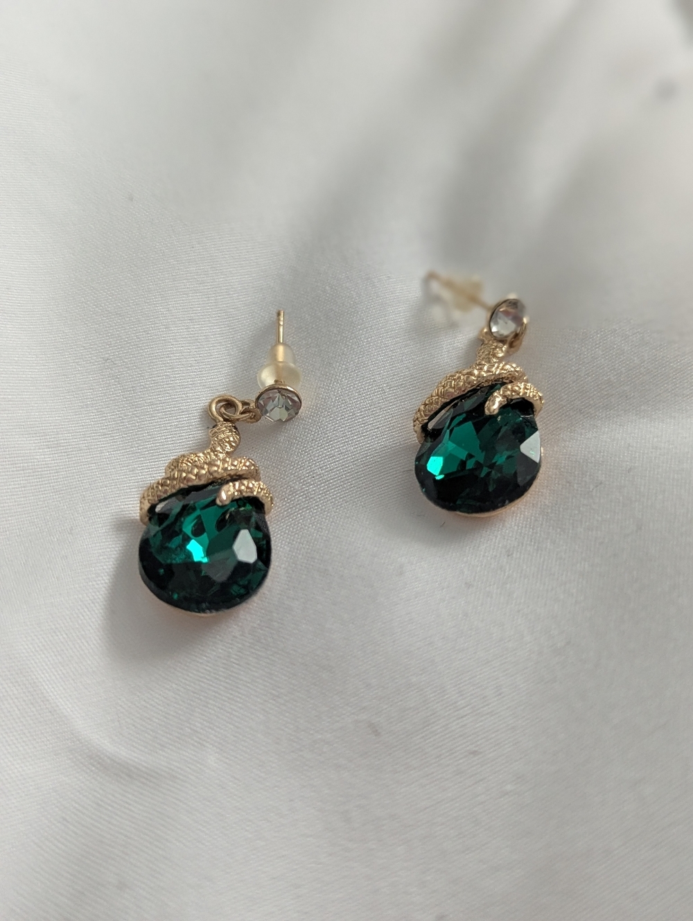 Gold Snake Emerald Drop Earrings